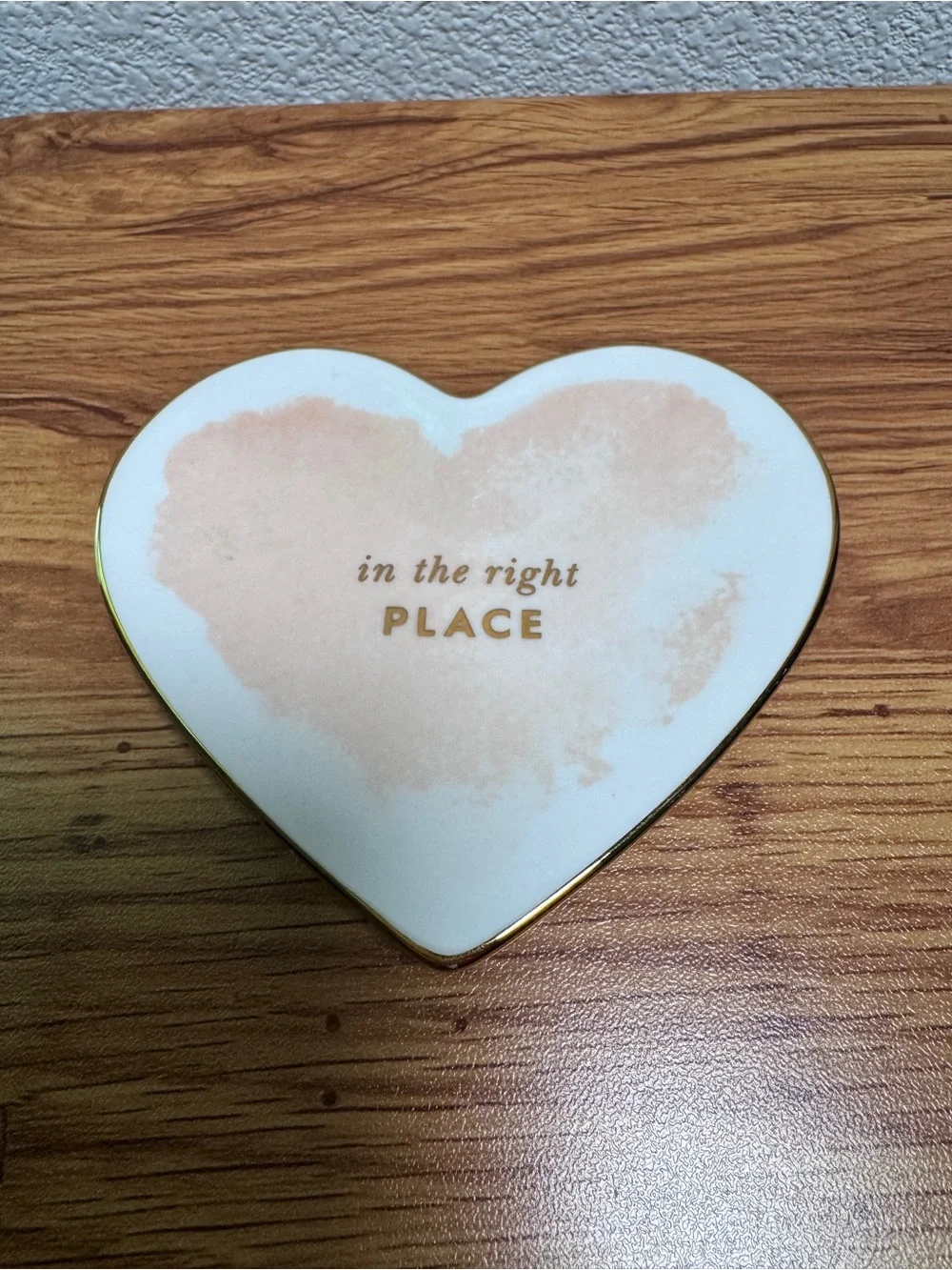 kate spade Heart Jewelry Dish in White and Blush with Gold Trim